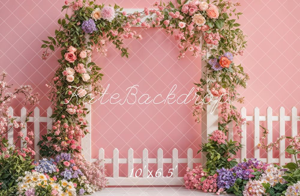 Lightning Deals Kate Spring Flower Arch Fence Pink Backdrop Designed by Emetselch -UK