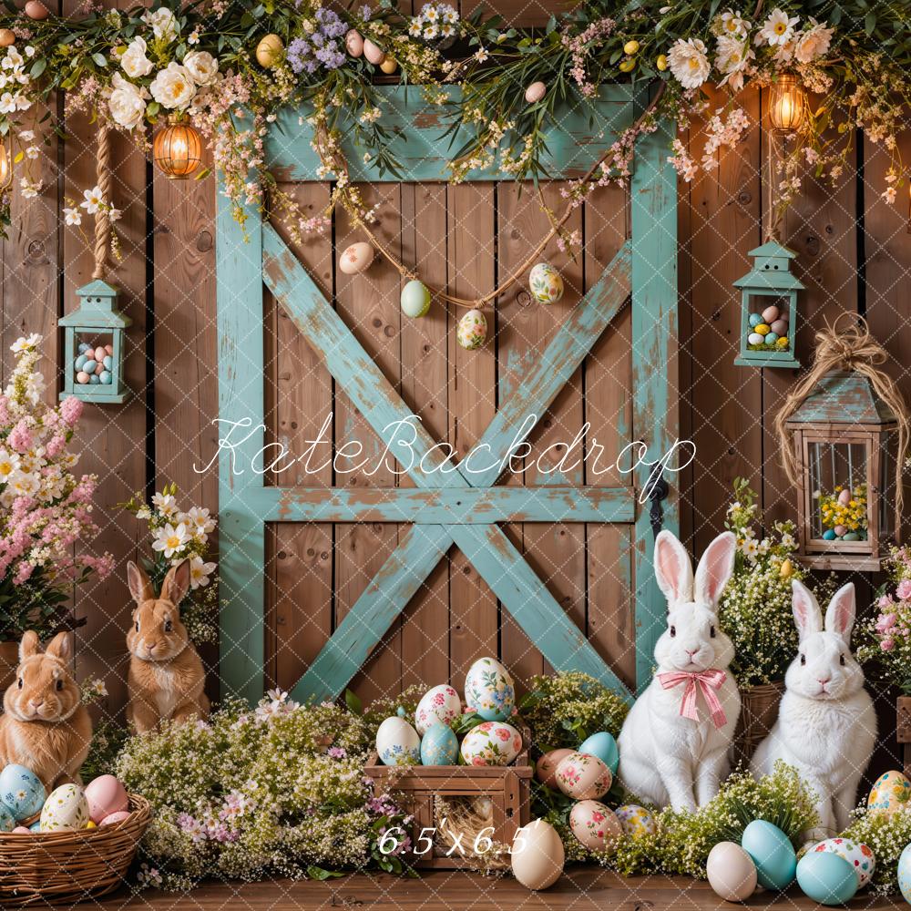 Kate Easter Bunny Barn Door Floral Backdrop Designed by Emetselch -UK