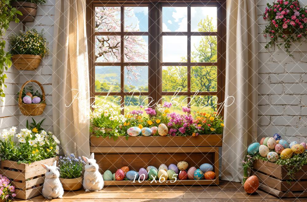 Kate Easter Bunny Floral Window Curtains Backdrop Designed by Emetselch -UK