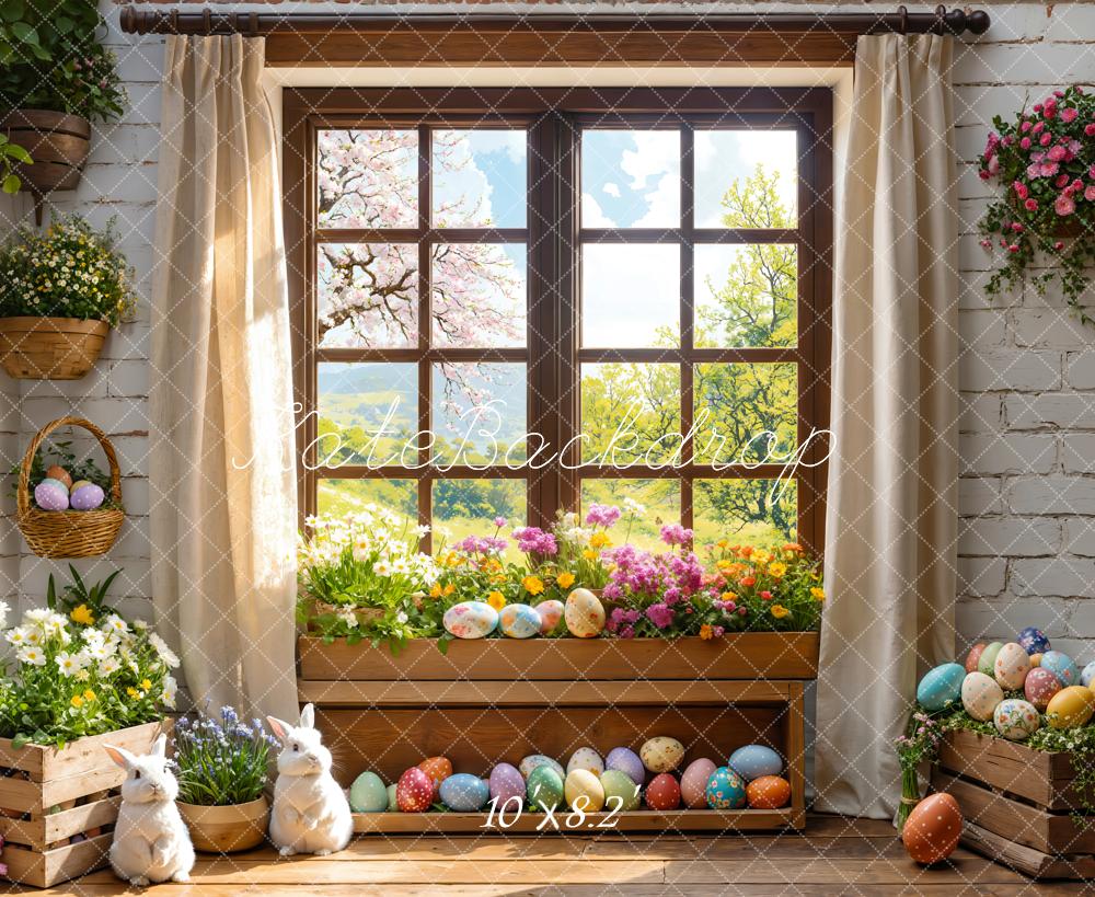 Kate Easter Bunny Floral Window Curtains Backdrop Designed by Emetselch -UK
