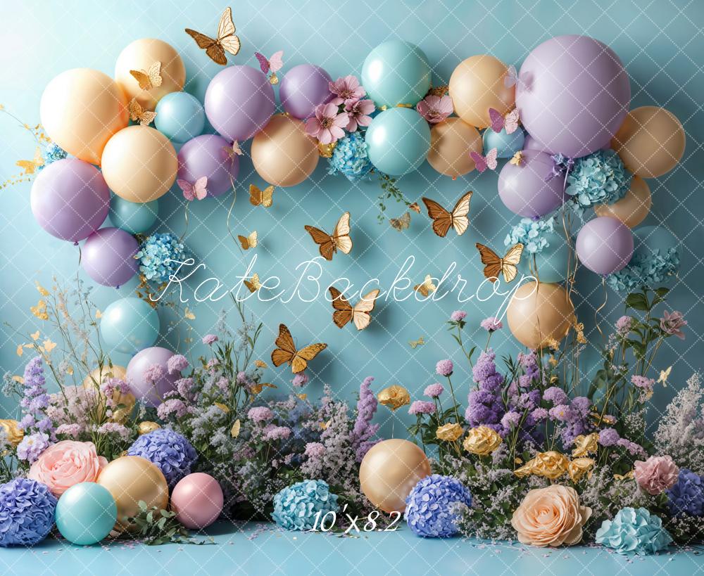 On Sale Kate Cake Smash Floral Balloon Butterfly Backdrop Designed by Emetselch -UK