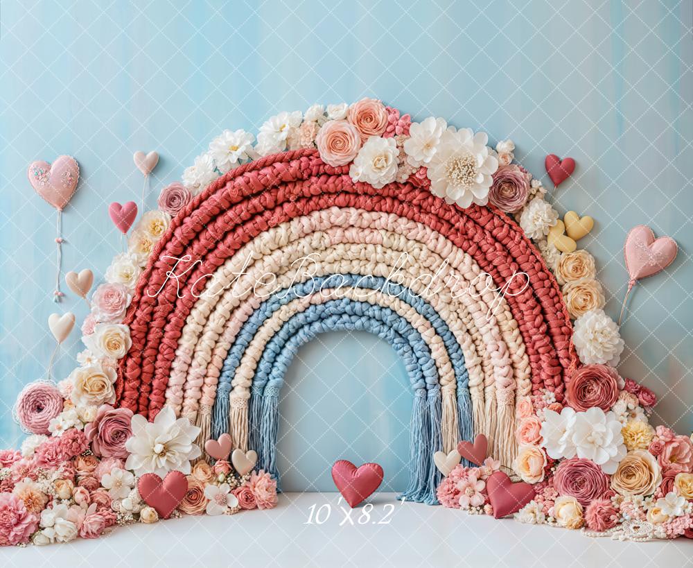 Kate Valentine Boho Floral Rainbow Heart Backdrop Designed by Emetselch -UK
