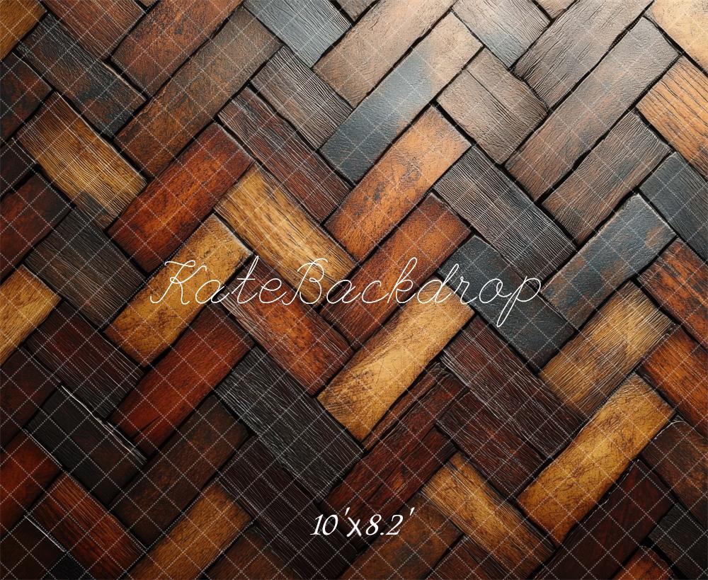 Kate Rustic Herringbone Wood Floor Backdrop Designed by Mini MakeBelieve -UK