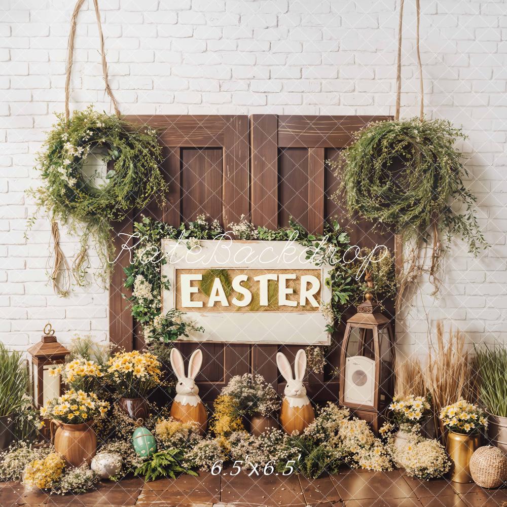 Kate Easter Bunny Flowers Rustic Door Backdrop Designed by Emetselch -UK