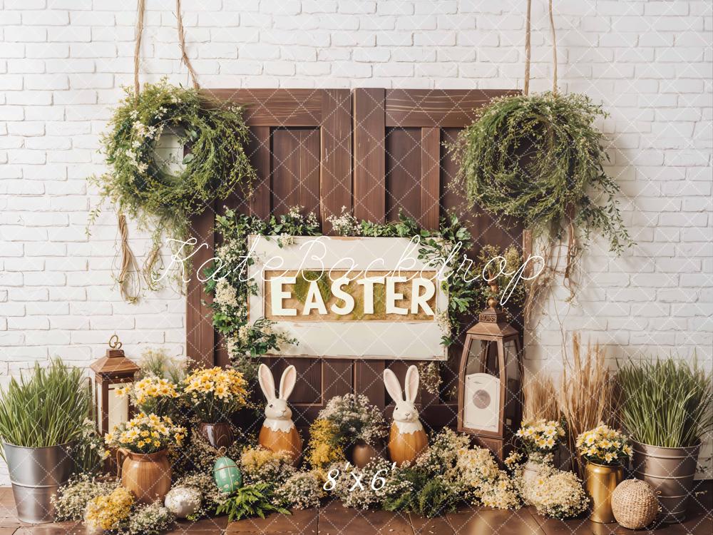 Kate Easter Bunny Flowers Rustic Door Backdrop Designed by Emetselch -UK