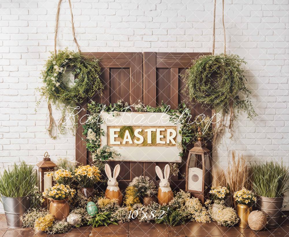 Kate Easter Bunny Flowers Rustic Door Backdrop Designed by Emetselch -UK