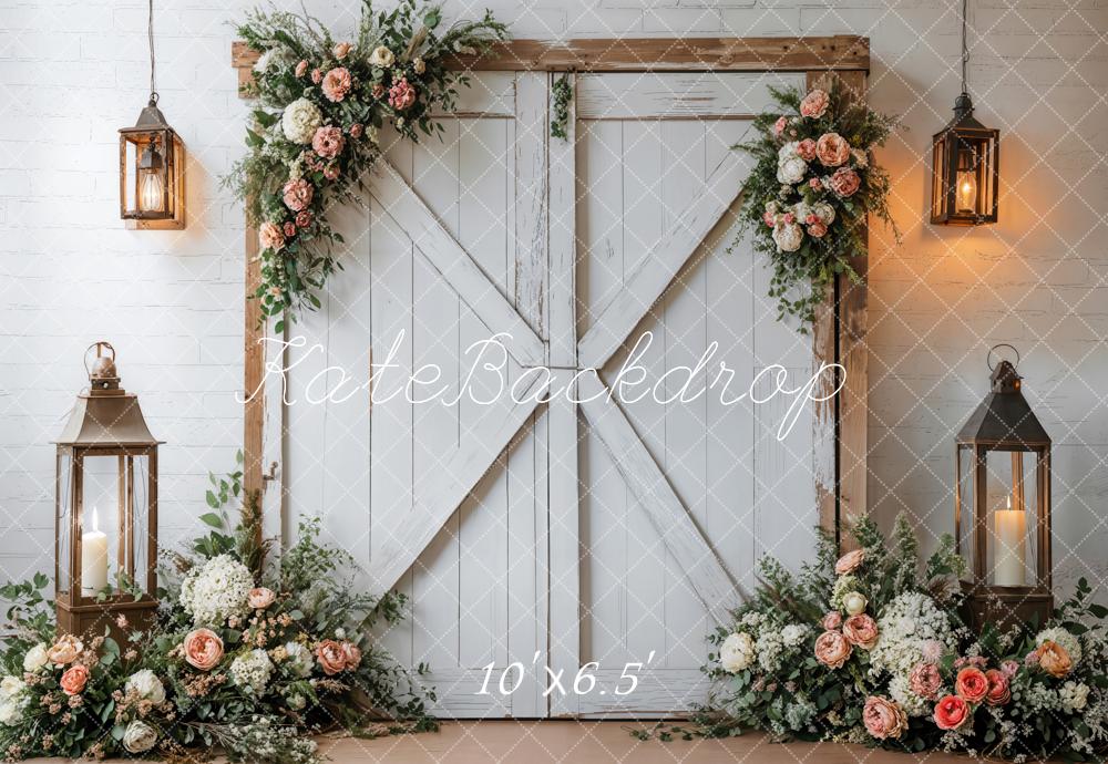 On Sale Kate Spring Rustic Floral Barn Door Backdrop Designed by Emetselch -UK