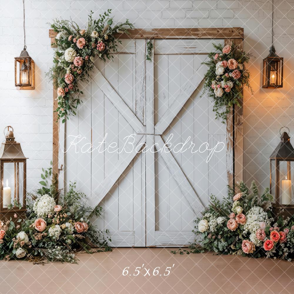 On Sale Kate Spring Rustic Floral Barn Door Backdrop Designed by Emetselch -UK