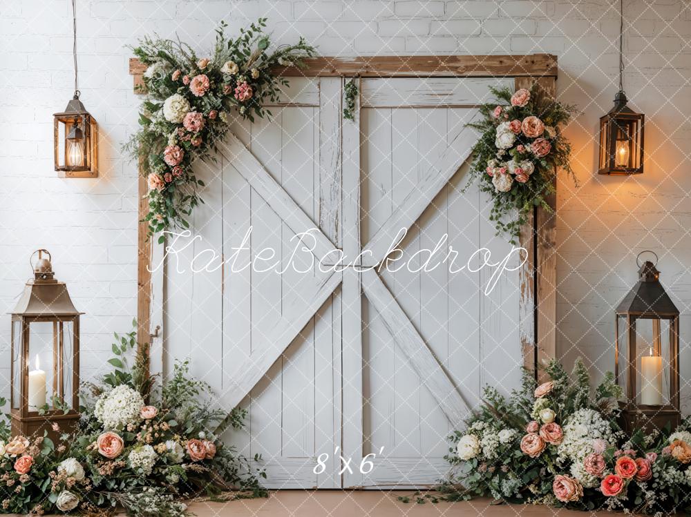 On Sale Kate Spring Rustic Floral Barn Door Backdrop Designed by Emetselch -UK