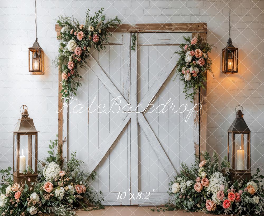 On Sale Kate Spring Rustic Floral Barn Door Backdrop Designed by Emetselch -UK