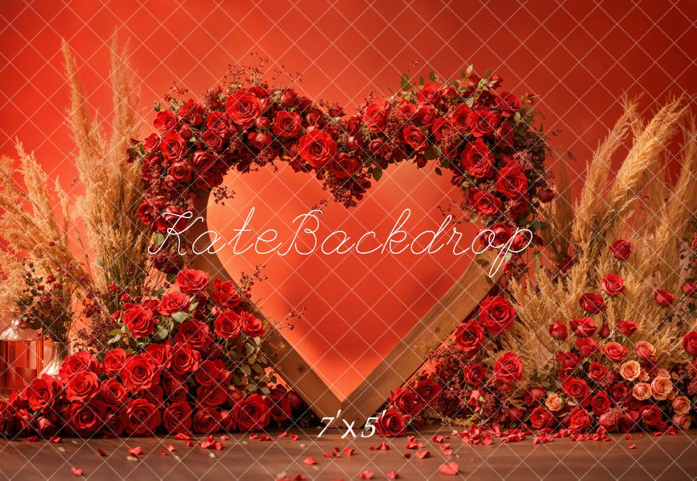 Kate Valentine Red Heart Rose Boho Backdrop Designed by Emetselch -UK