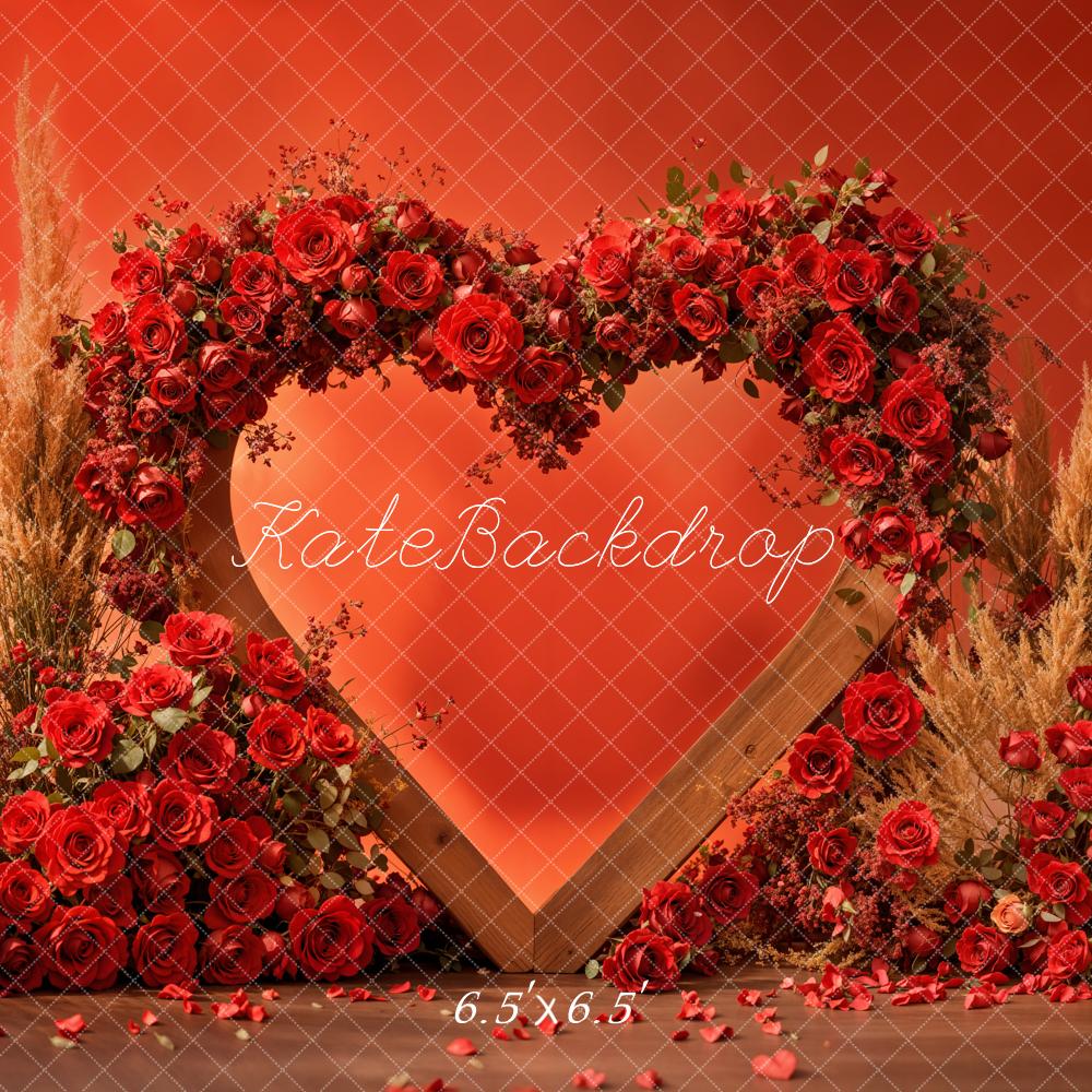 Kate Valentine Red Heart Rose Boho Backdrop Designed by Emetselch -UK