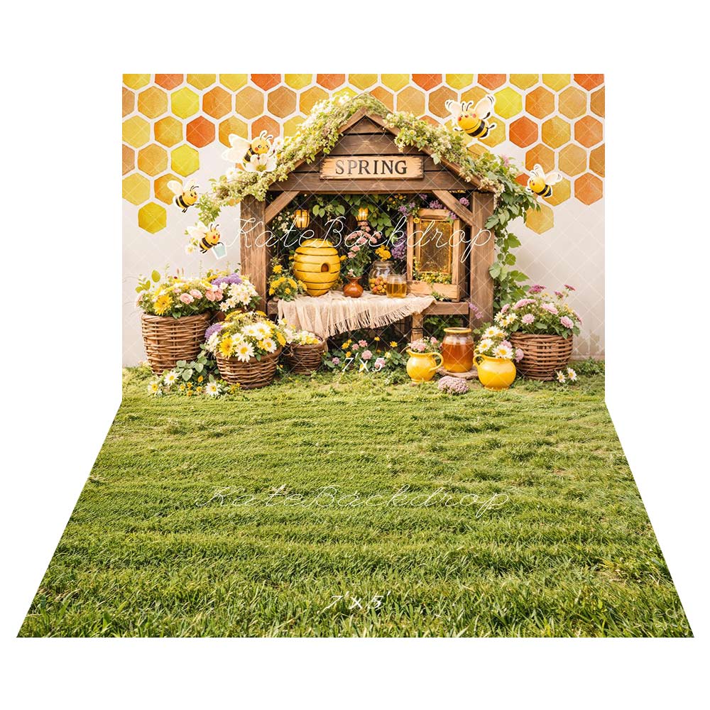 On Sale Kate Spring Bee Honeycomb Floral Backdrop+ Green Grass Field Floor Backdrop -UK