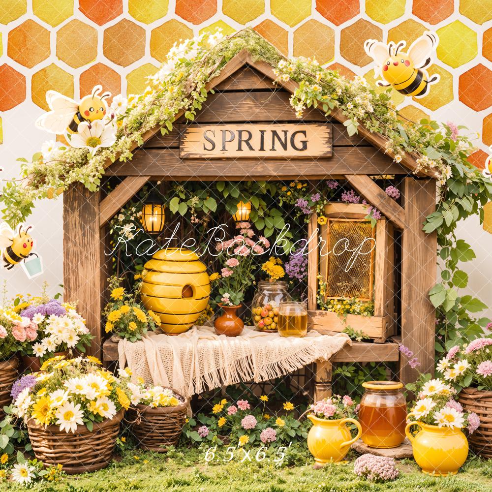 Kate Spring Bee Honeycomb Floral Backdrop Designed by Emetselch -UK