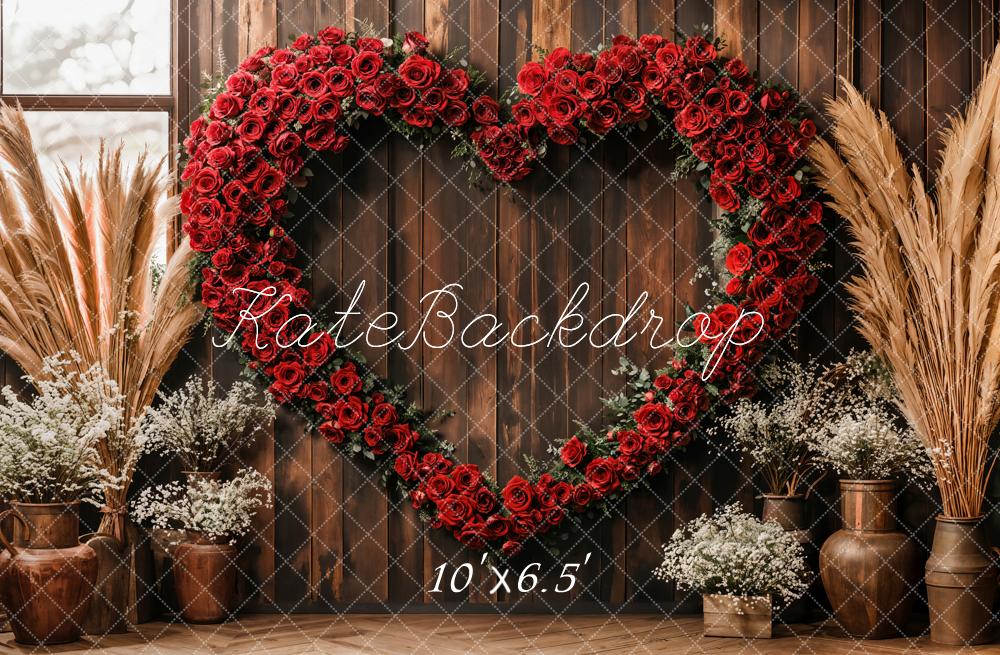 Kate Valentine Heart Rose Rustic Boho Fleece Backdrop Designed by Emetselch -UK