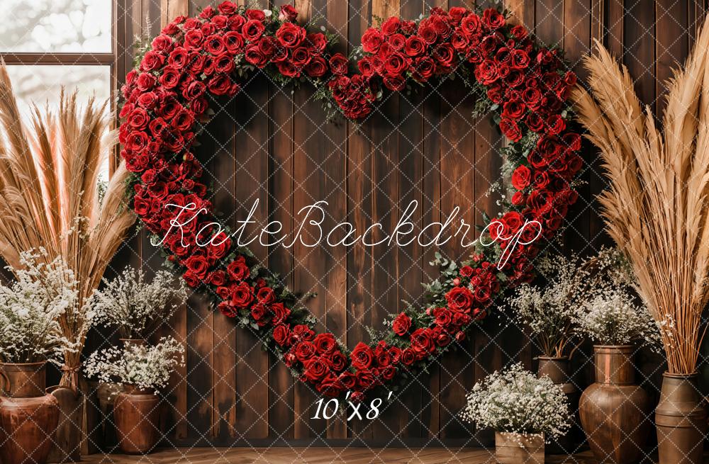 Kate Valentine Heart Rose Rustic Boho Fleece Backdrop Designed by Emetselch -UK