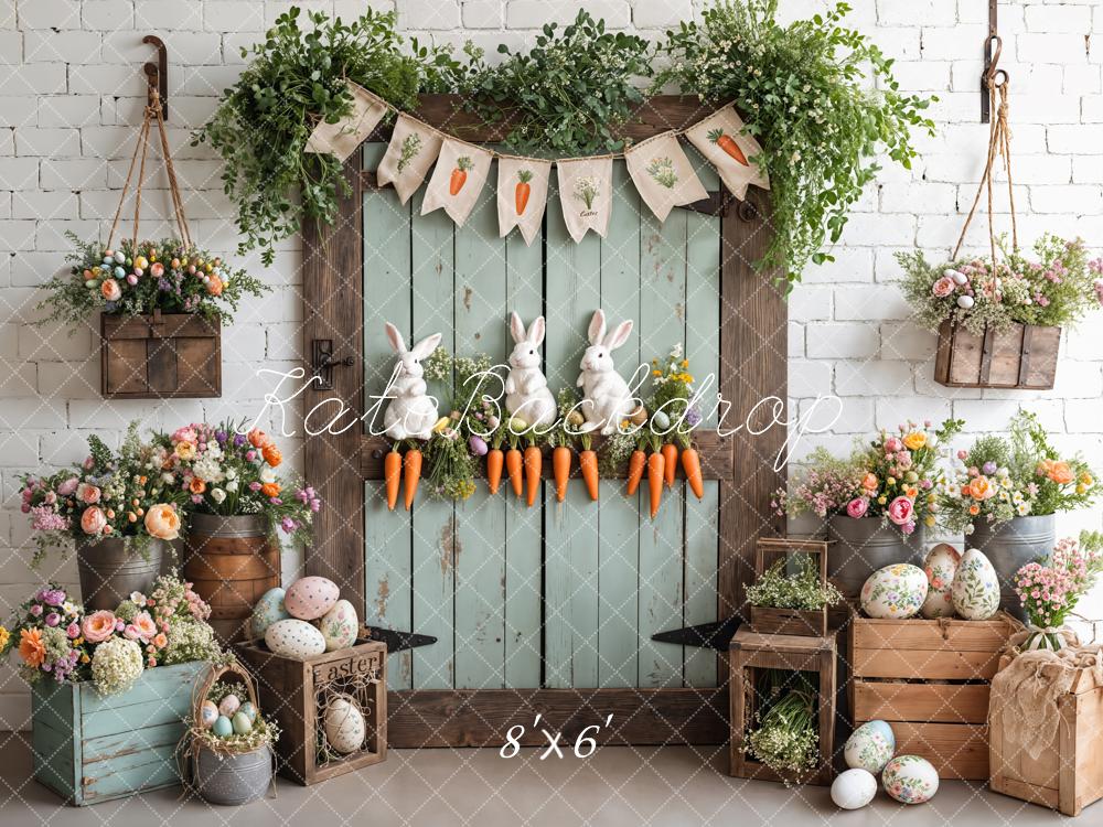 Kate Easter Bunny Carrots Door Wood Backdrop Designed by Emetselch -UK