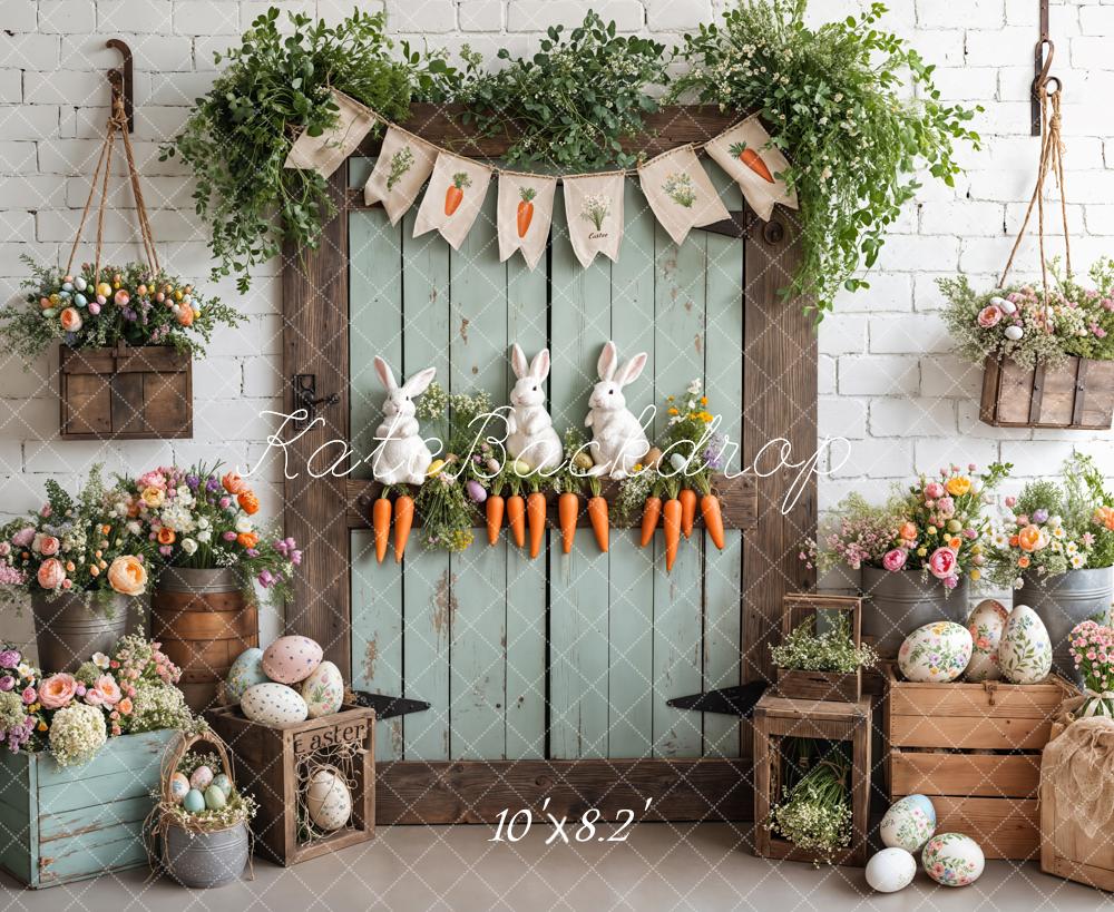 Kate Easter Bunny Carrots Door Wood Backdrop Designed by Emetselch -UK