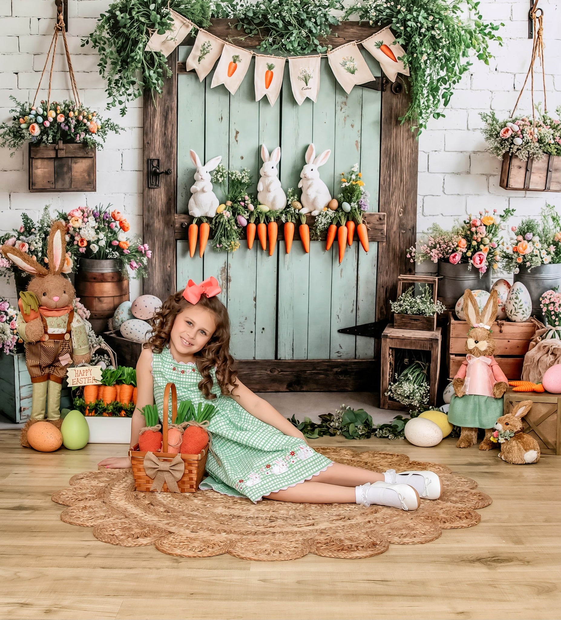 Kate Easter Bunny Carrots Door Wood Backdrop Designed by Emetselch -UK