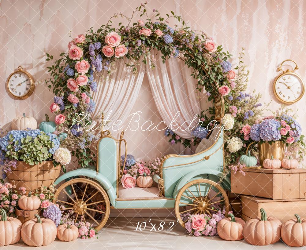 Kate Spring Floral Arch Carriage Backdrop Designed by Emetselch -UK