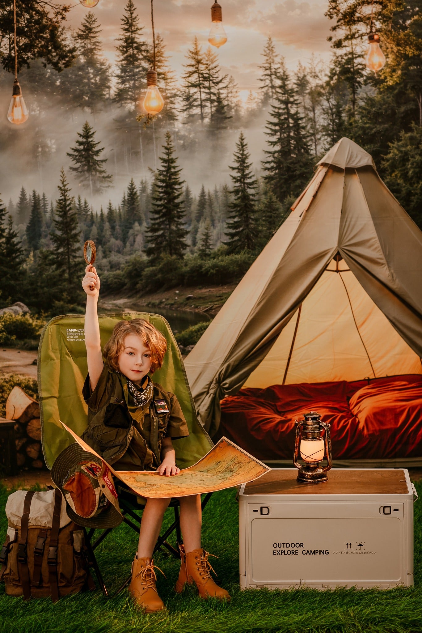 Kate Camping Forest Tent Lights Backdrop Designed by Emetselch -UK