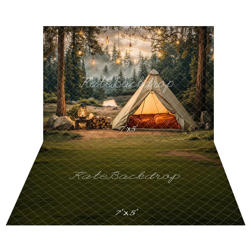 Kate Camping Forest Tent Lights Backdrop+Green Field Floor Backdrop -UK