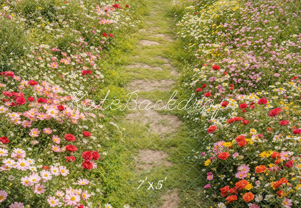 Kate Spring Floral Pathway Grass Floor Backdrop Designed by Emetselch -UK