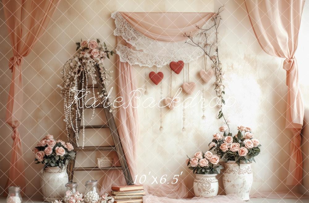 Kate Valentine Rustic Pink Floral Ladder Backdrop Designed by Patty Robert -UK
