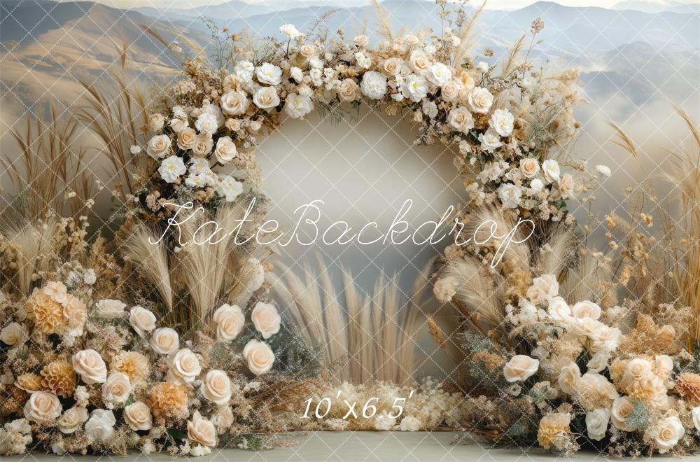 Kate Boho Floral Arch Beige Backdrop Designed by Mini MakeBelieve -UK