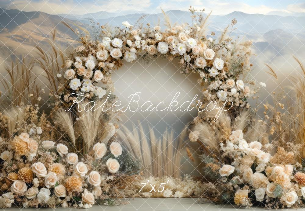 Kate Boho Floral Arch Beige Backdrop Designed by Mini MakeBelieve -UK