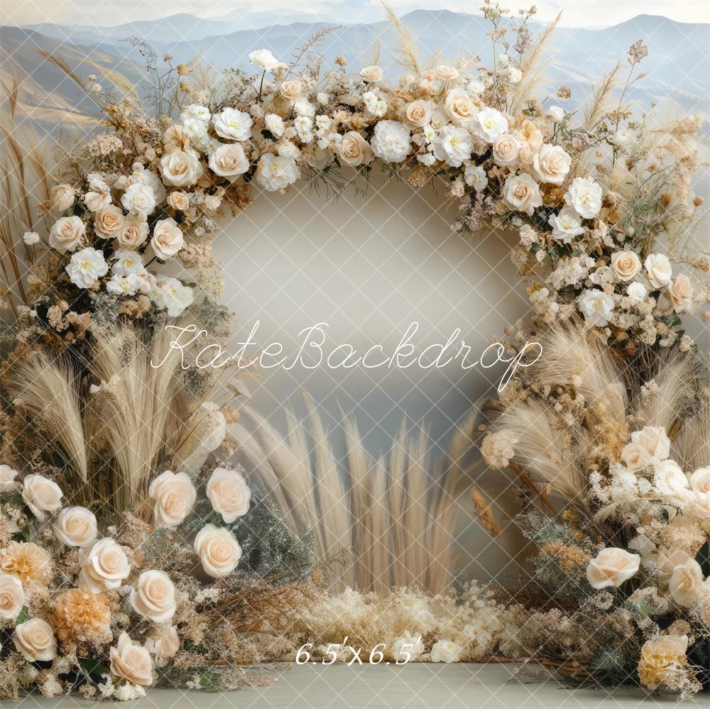 Kate Boho Floral Arch Beige Backdrop Designed by Mini MakeBelieve -UK