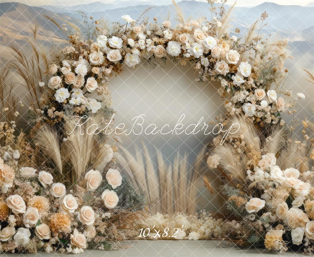Kate Boho Floral Arch Beige Backdrop Designed by Mini MakeBelieve -UK