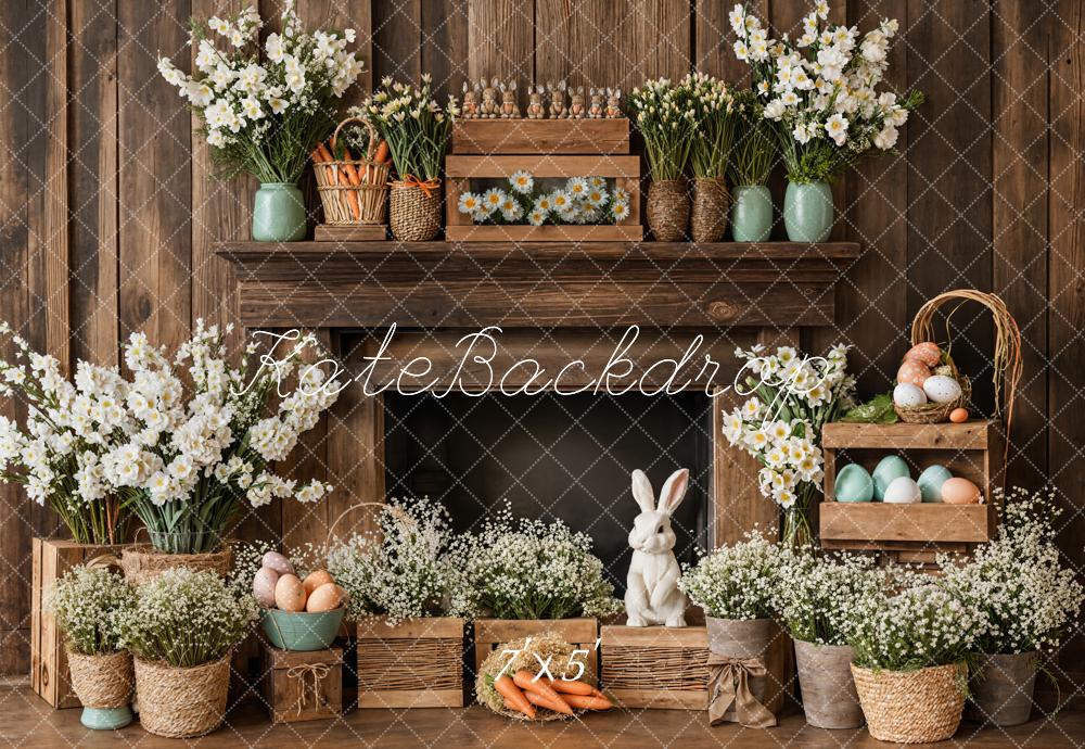 Kate Easter Fireplace Bunny Rustic Floral Backdrop Designed by Emetselch -UK