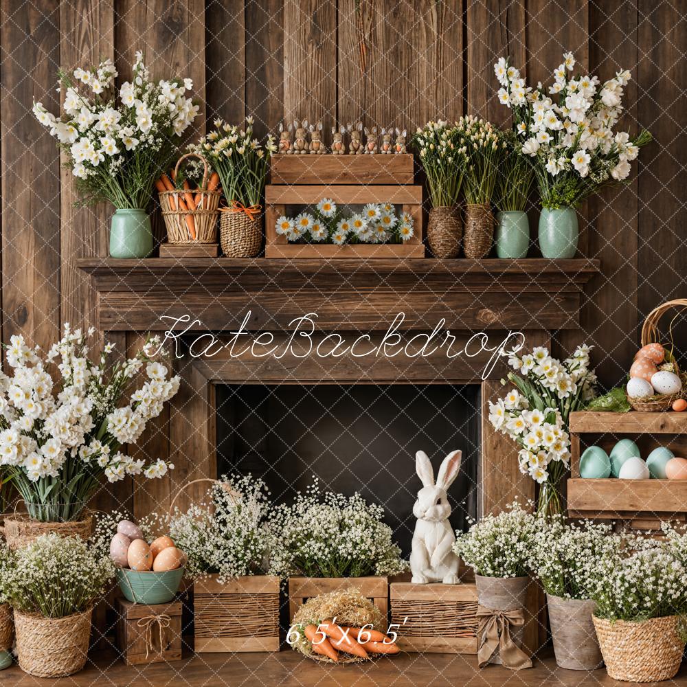 Kate Easter Fireplace Bunny Rustic Floral Backdrop Designed by Emetselch -UK