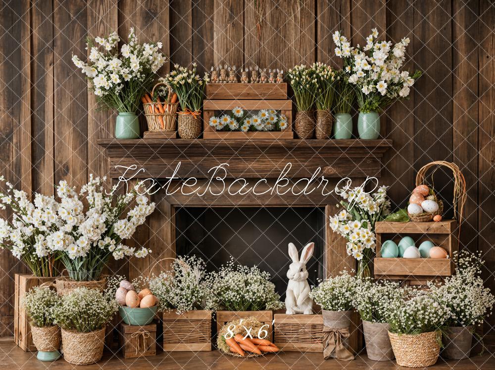 Kate Easter Fireplace Bunny Rustic Floral Backdrop Designed by Emetselch -UK