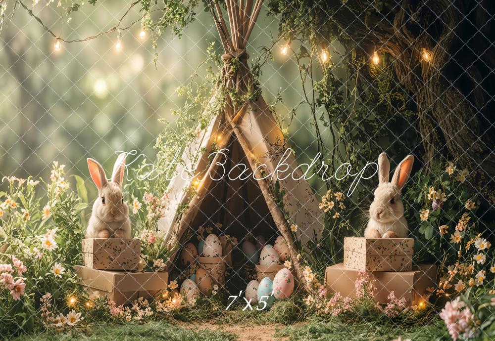 Kate Easter Bunny Tent Forest Lights Backdrop Designed by Emetselch -UK