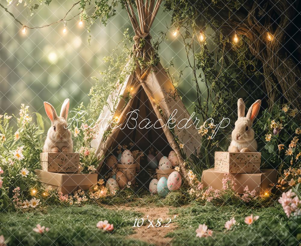Kate Easter Bunny Tent Forest Lights Backdrop Designed by Emetselch -UK