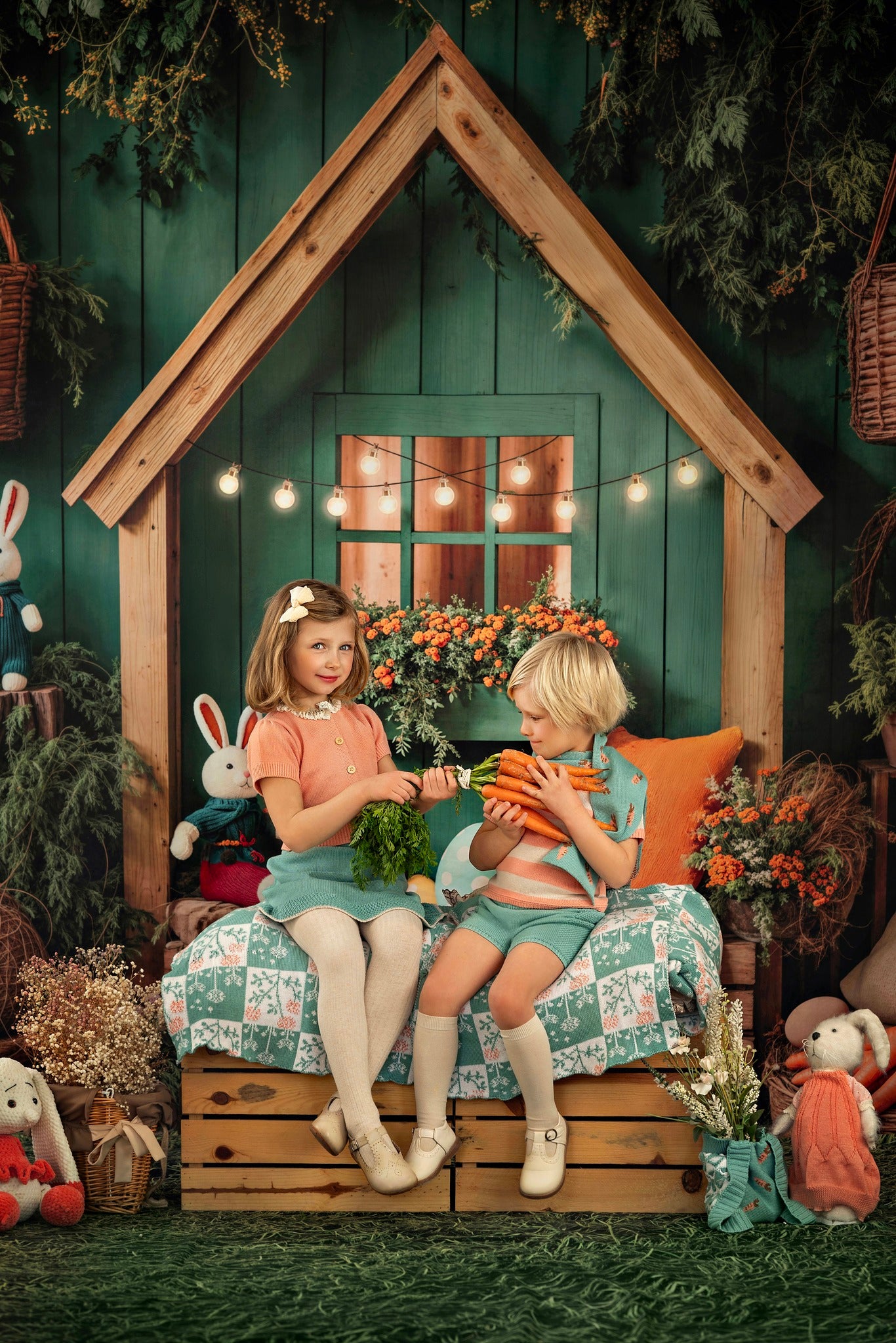 Kate Easter Bunny House Basket Blanket Backdrop Designed by Emetselch -UK