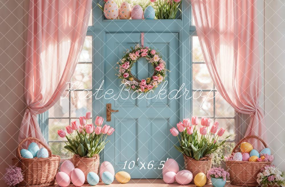 Kate Easter Tulips Eggs Door Pink Backdrop Designed by Emetselch -UK