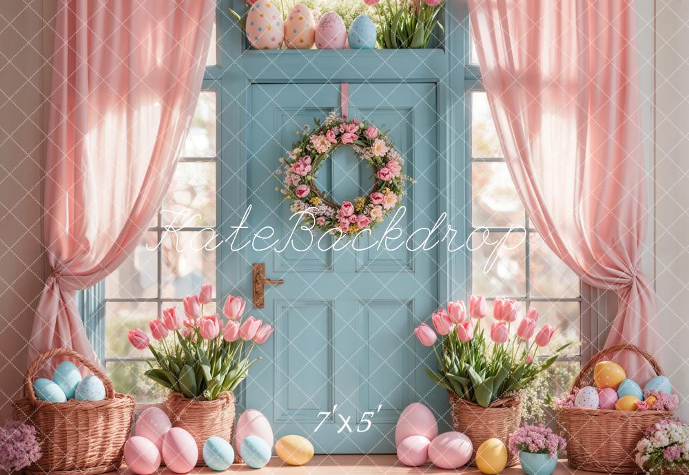 Kate Easter Tulips Eggs Door Pink Backdrop Designed by Emetselch -UK