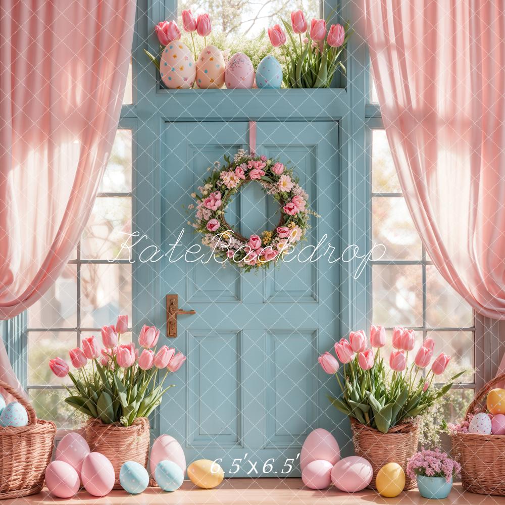 Kate Easter Tulips Eggs Door Pink Backdrop Designed by Emetselch -UK