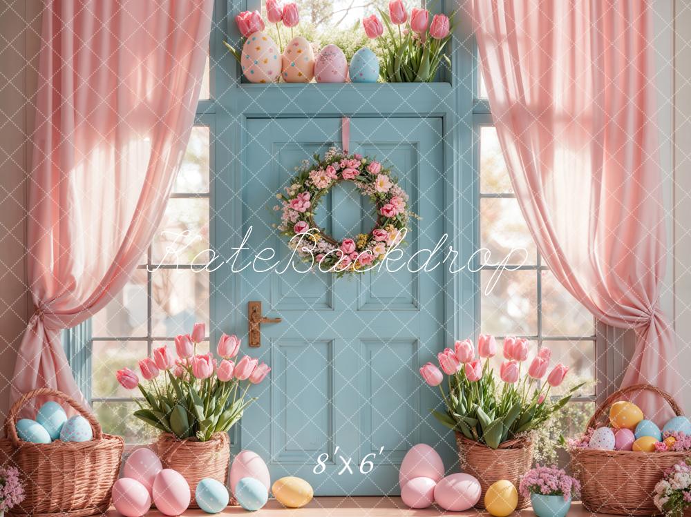 Kate Easter Tulips Eggs Door Pink Backdrop Designed by Emetselch -UK