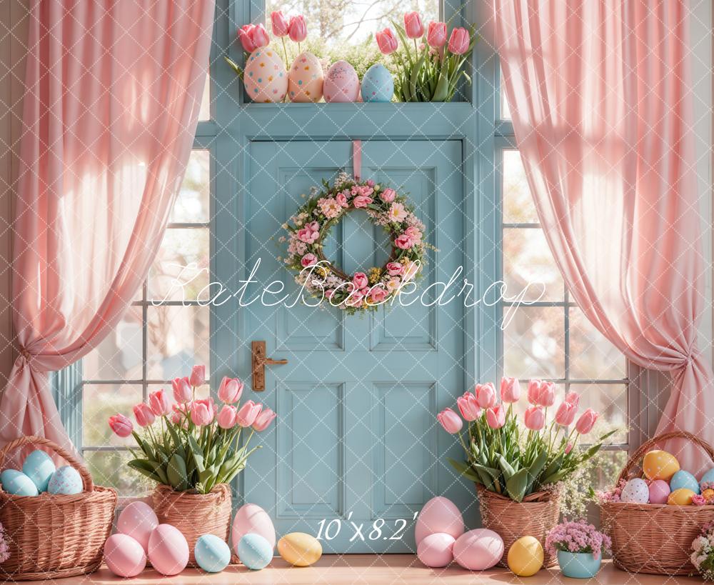 Kate Easter Tulips Eggs Door Pink Backdrop Designed by Emetselch -UK