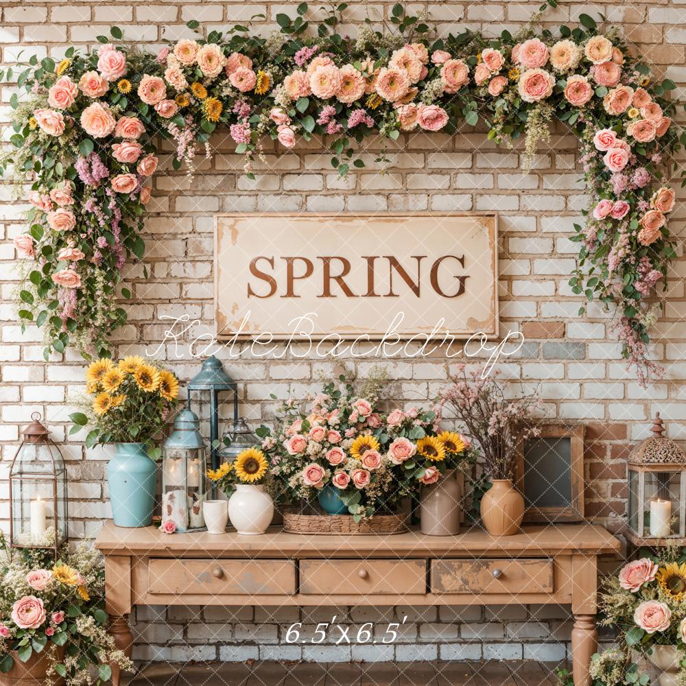 On Sale Kate Spring Floral Vintage Brick Wall Backdrop Designed by Emetselch -UK