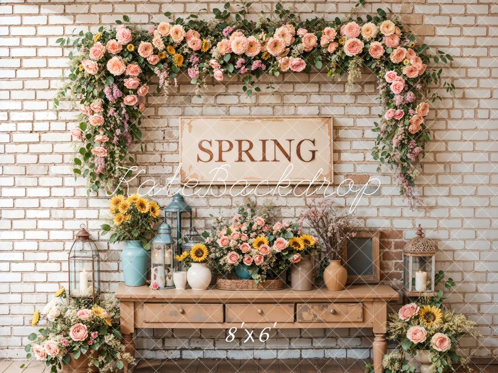 On Sale Kate Spring Floral Vintage Brick Wall Backdrop Designed by Emetselch -UK