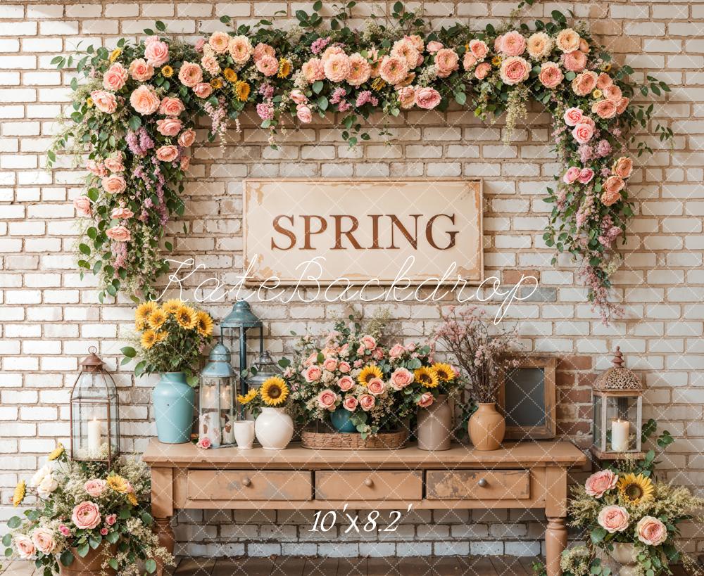 On Sale Kate Spring Floral Vintage Brick Wall Backdrop Designed by Emetselch -UK