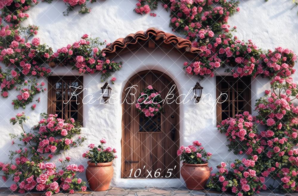 Kate Spring Floral Cottage Pink Roses Backdrop Designed by Patty Robert -UK