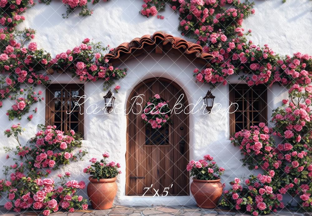 Kate Spring Floral Cottage Pink Roses Backdrop Designed by Patty Robert -UK