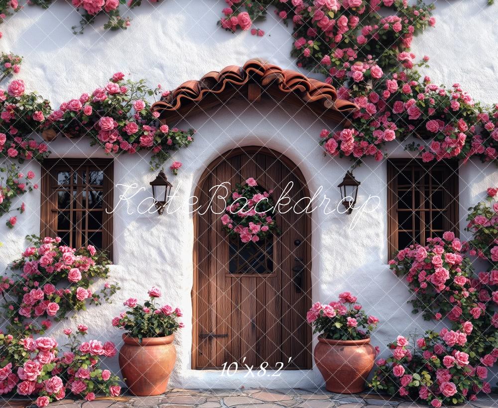 Kate Spring Floral Cottage Pink Roses Backdrop Designed by Patty Robert -UK