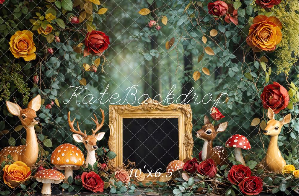 Kate Spring Cake Smash Forest Deer Floral Backdrop Designed by Emetselch -UK